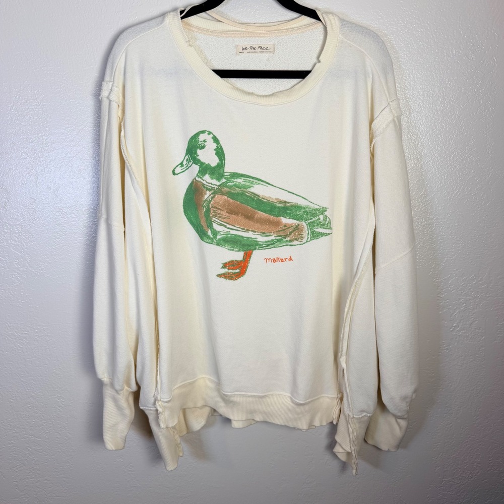 We The Free Free People Women's S Mallard Duck Camden Graphic Sweatshirt Cream